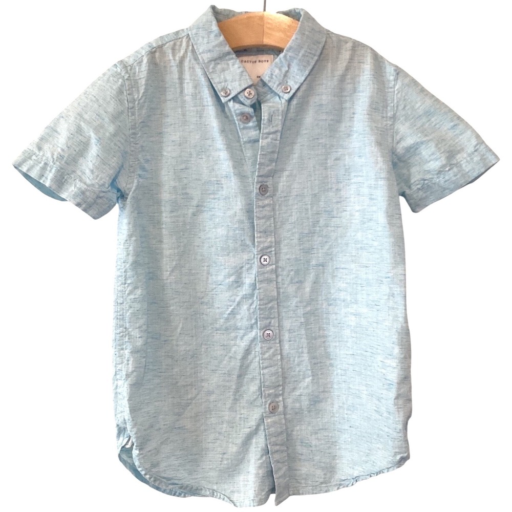 Cactus Boys Shirt Light Blue Turquoise Button Down - Size 7